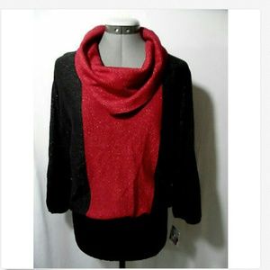 Nwt STYLE&CO. Cowl Sweater Top M Red Black panels